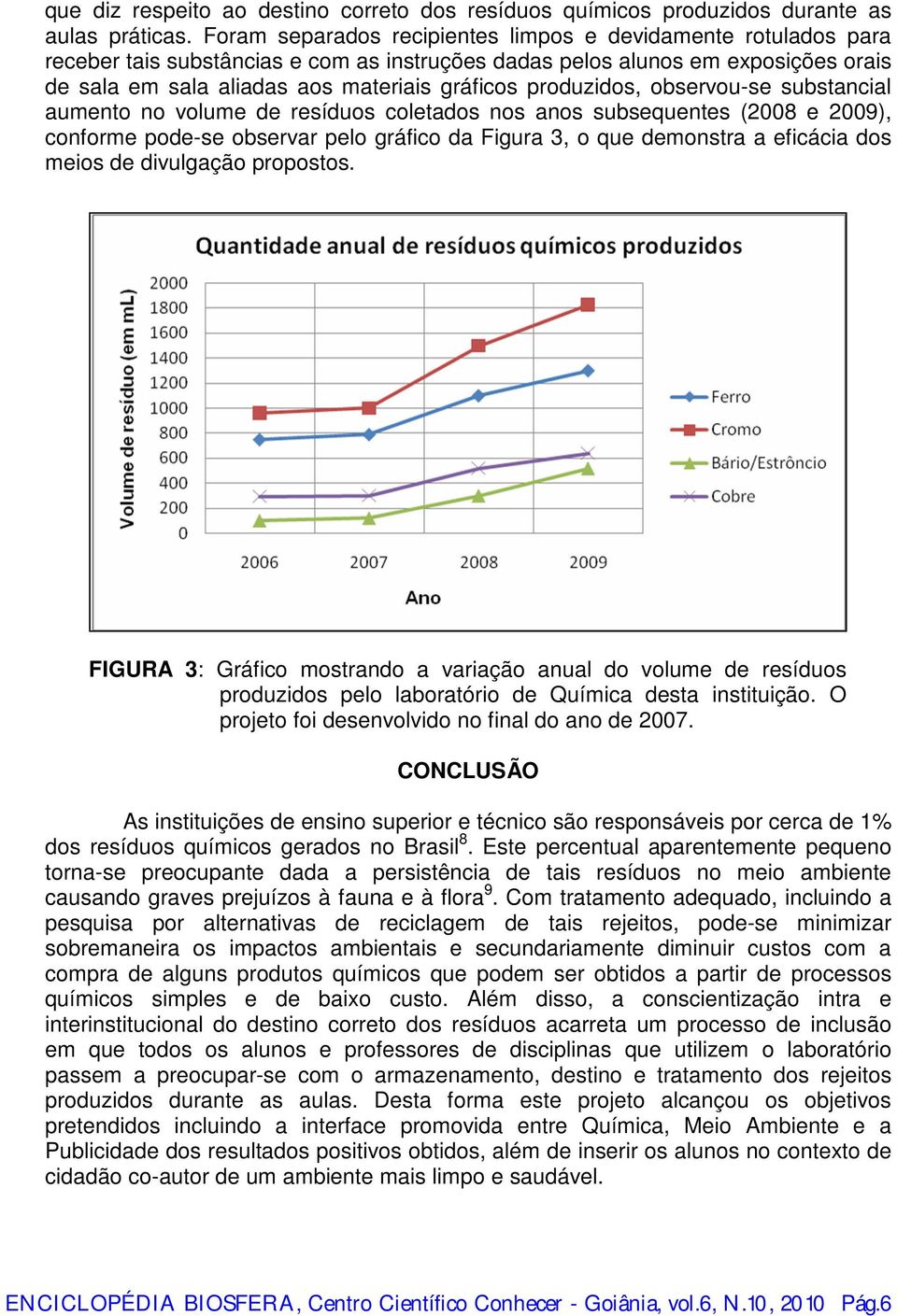 produzidos, observou-se substancial aumento no volume de resíduos coletados nos anos subsequentes (2008 e 2009), conforme pode-se observar pelo gráfico da Figura 3, o que demonstra a eficácia dos