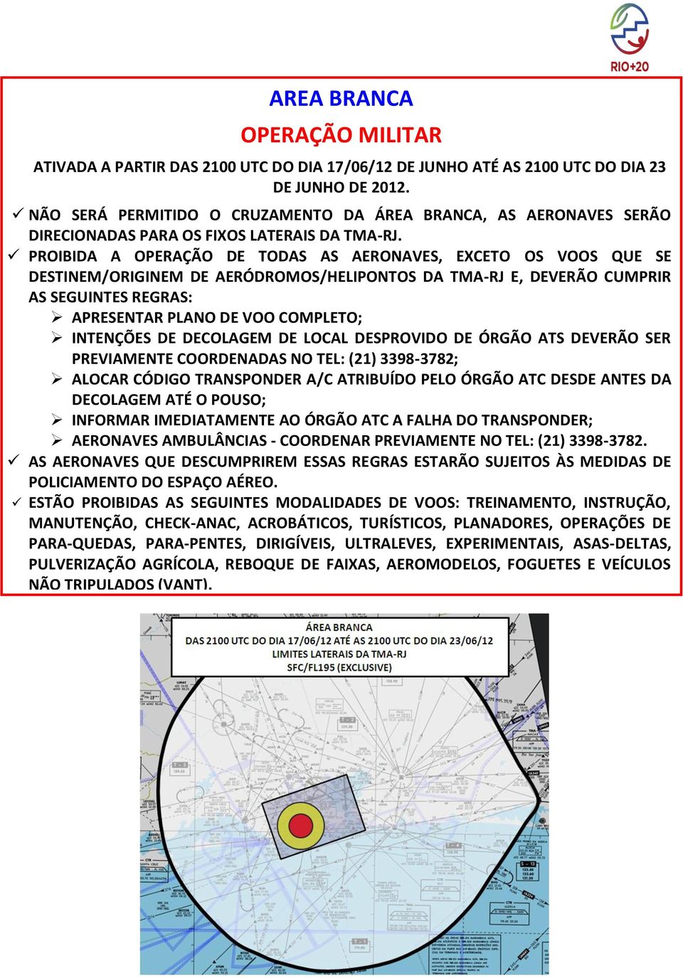 PROIBIDA A OPERAÇÃO DE TODAS AS AERONAVES, EXCETO OS VOOS QUE SE DESTINEM/ORIGINEM DE AERÓDROMOS/HELIPONTOS DA TMA-RJ E, DEVERÃO CUMPRIR AS SEGUINTES REGRAS: APRESENTAR PLANO DE VOO COMPLETO;