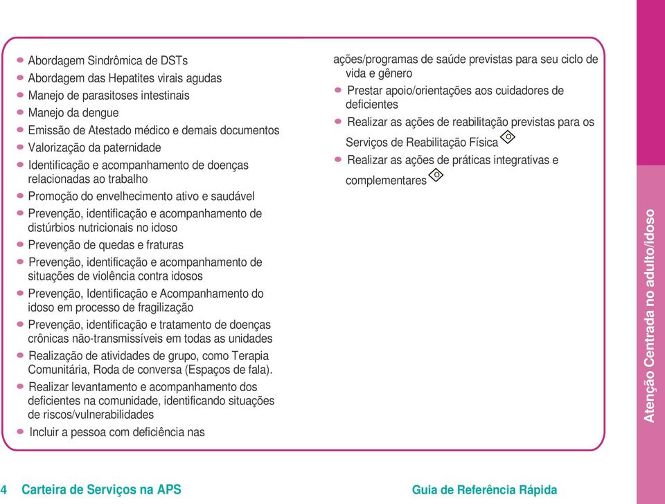 de quedas e fraturas Prevenção, identificação e acompanhamento de situações de violência contra idosos Prevenção, Identificação e Acompanhamento do idoso em processo de fragilização Prevenção,