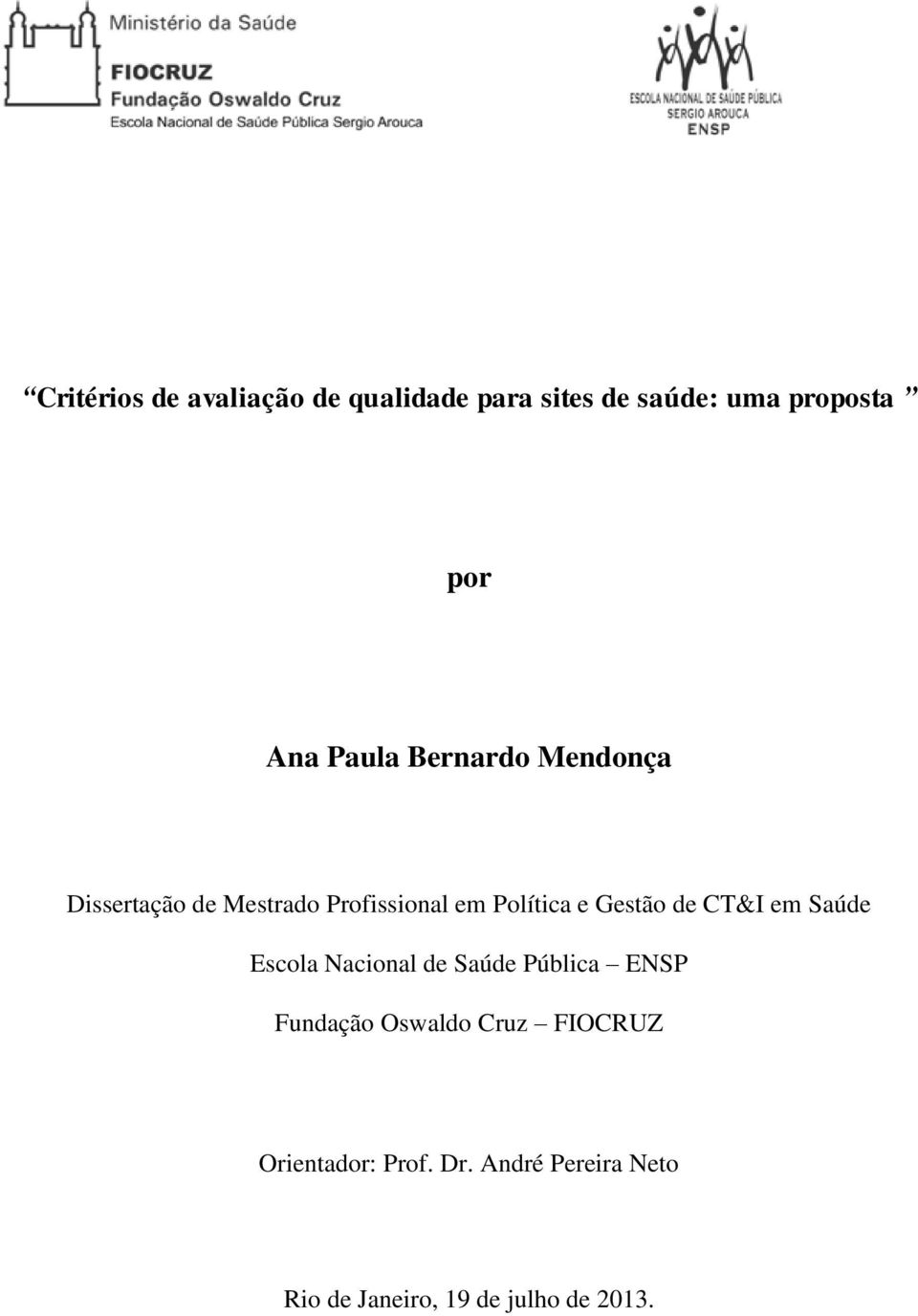 Gestão de CT&I em Saúde Escola Nacional de Saúde Pública ENSP Fundação Oswaldo