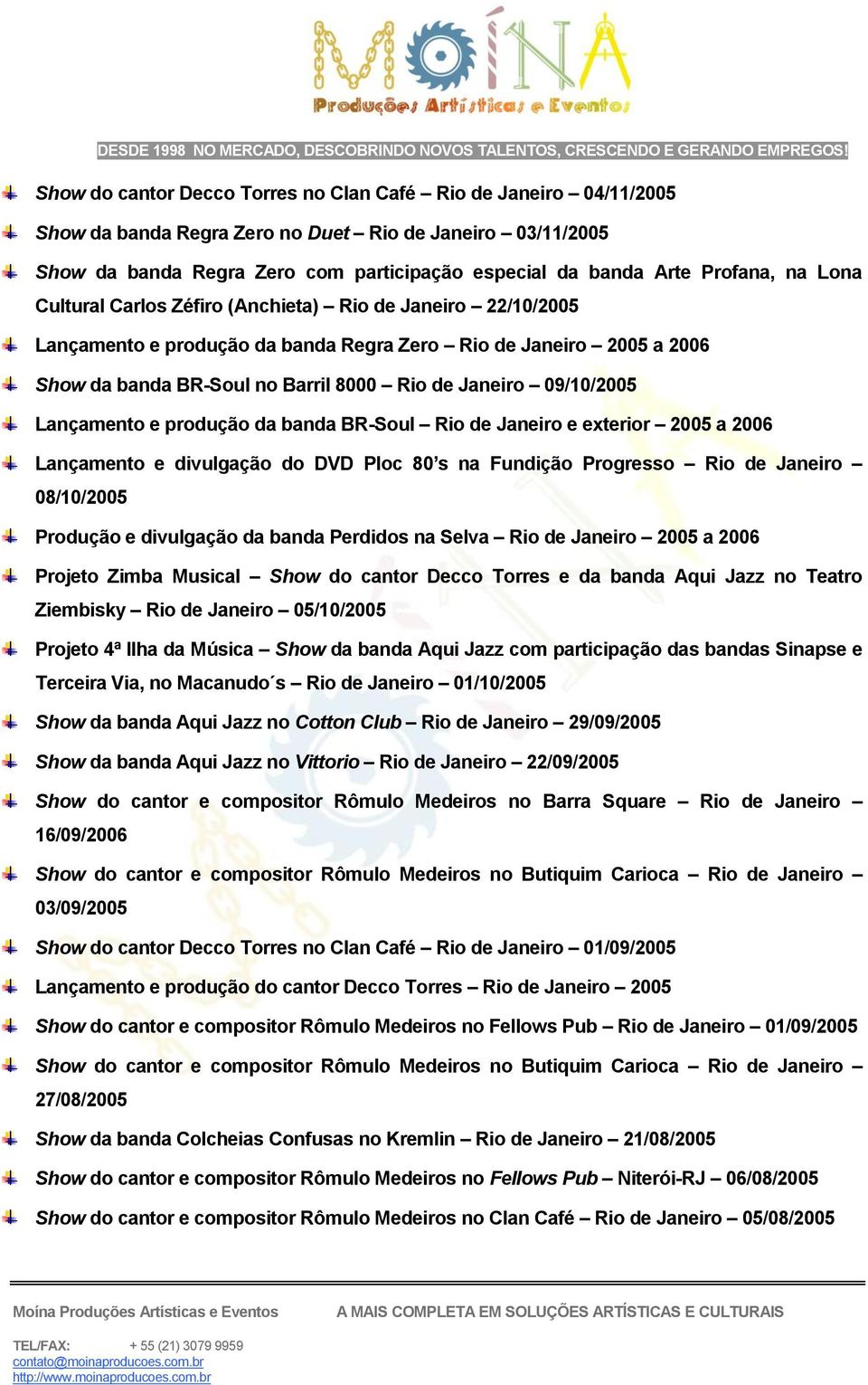 Lançamento e produção da banda BR-Soul Rio de Janeiro e exterior 2005 a 2006 Lançamento e divulgação do DVD Ploc 80 s na Fundição Progresso Rio de Janeiro 08/10/2005 Produção e divulgação da banda