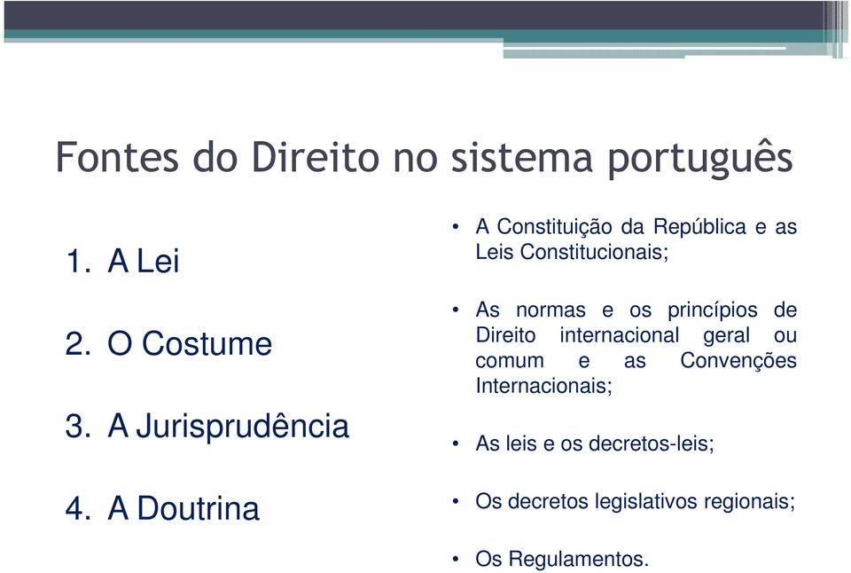 A Doutrina A Constituição da República e as Leis Constitucionais; As normas e os