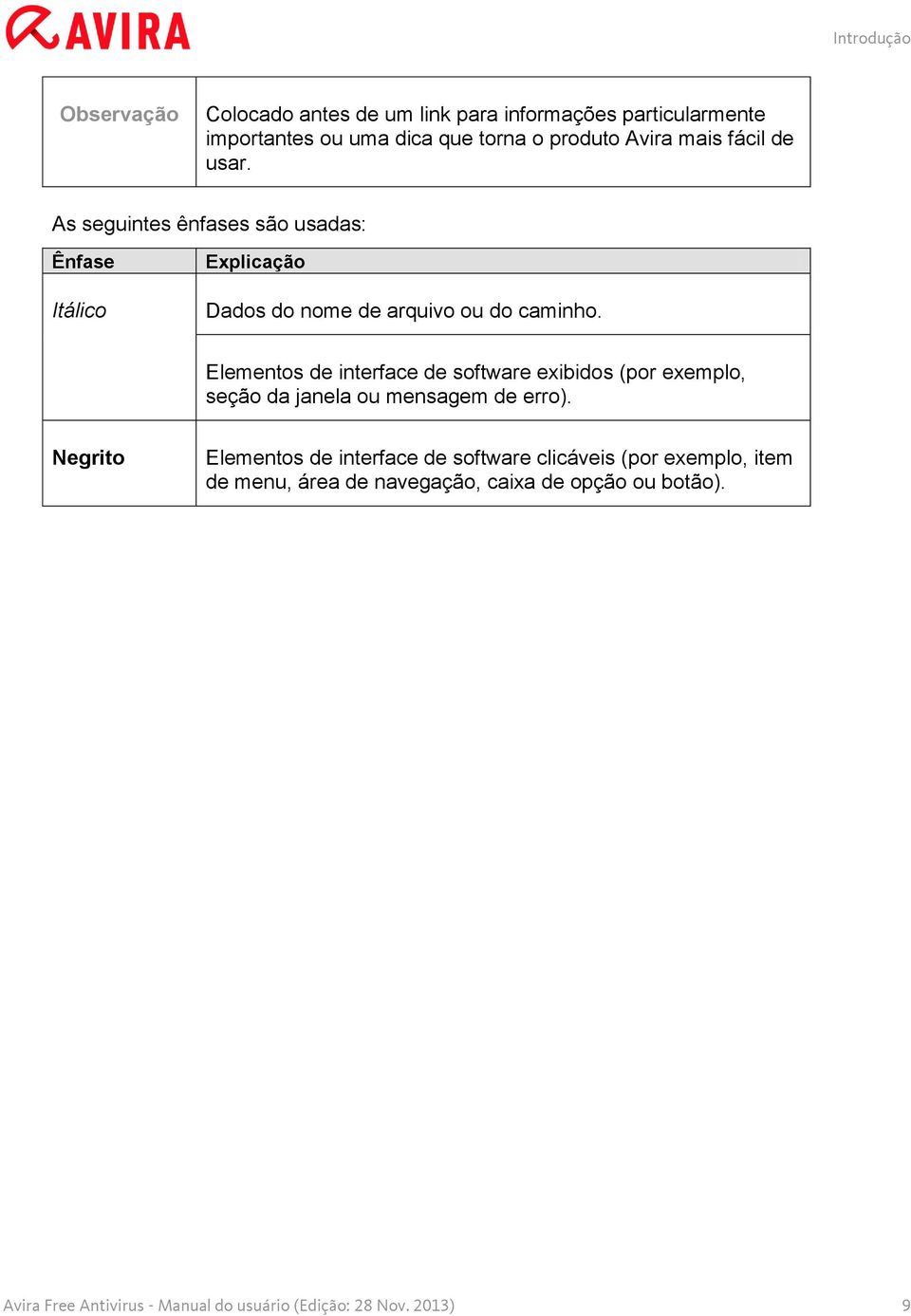 Elementos de interface de software exibidos (por exemplo, seção da janela ou mensagem de erro).