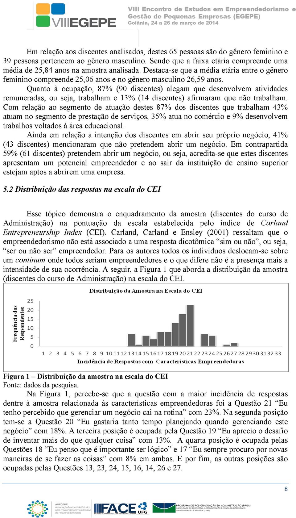 Quanto à ocupação, 87% (90 discentes) alegam que desenvolvem atividades remuneradas, ou seja, trabalham e 13% (14 discentes) afirmaram que não trabalham.