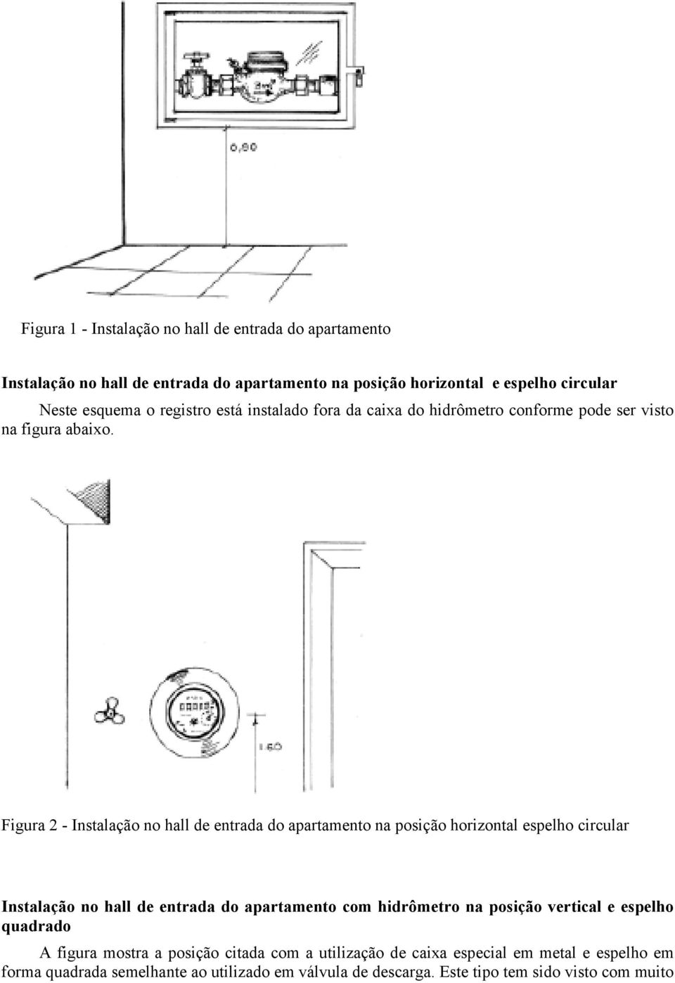 Figura 2 - Instalação no hall de entrada do apartamento na posição horizontal espelho circular Instalação no hall de entrada do apartamento com hidrômetro na