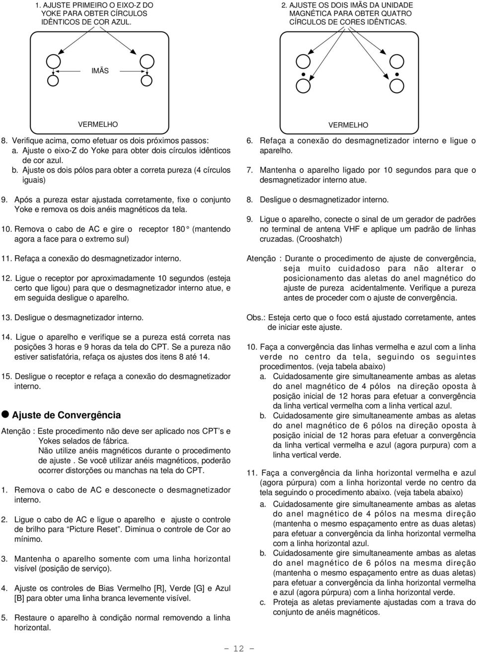 Ajuste os dois pólos para obter a correta pureza (4 círculos iguais) 9. Após a pureza estar ajustada corretamente, fixe o conjunto Yoke e remova os dois anéis magnéticos da tela.