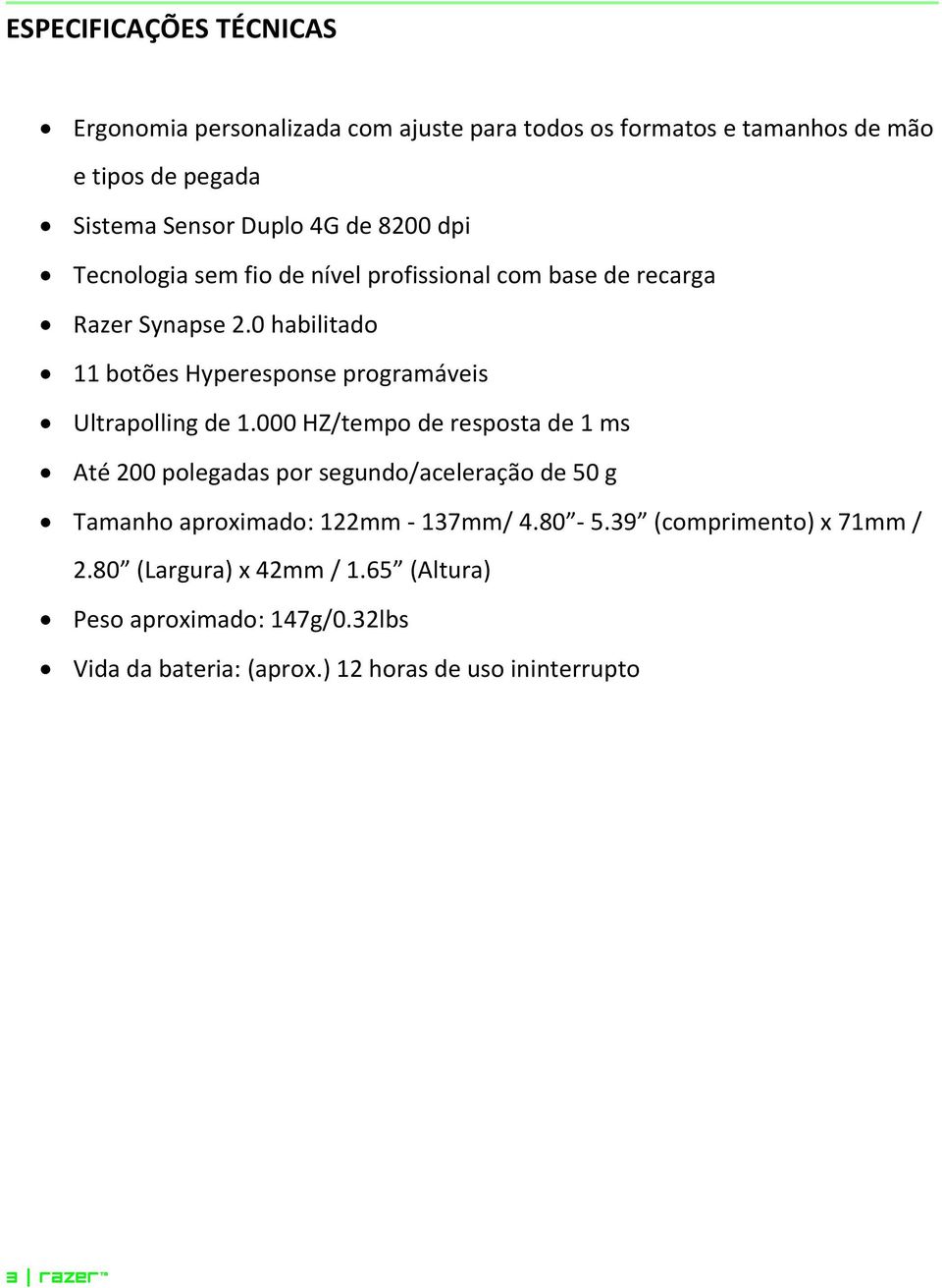 0 habilitado 11 botões Hyperesponse programáveis Ultrapolling de 1.