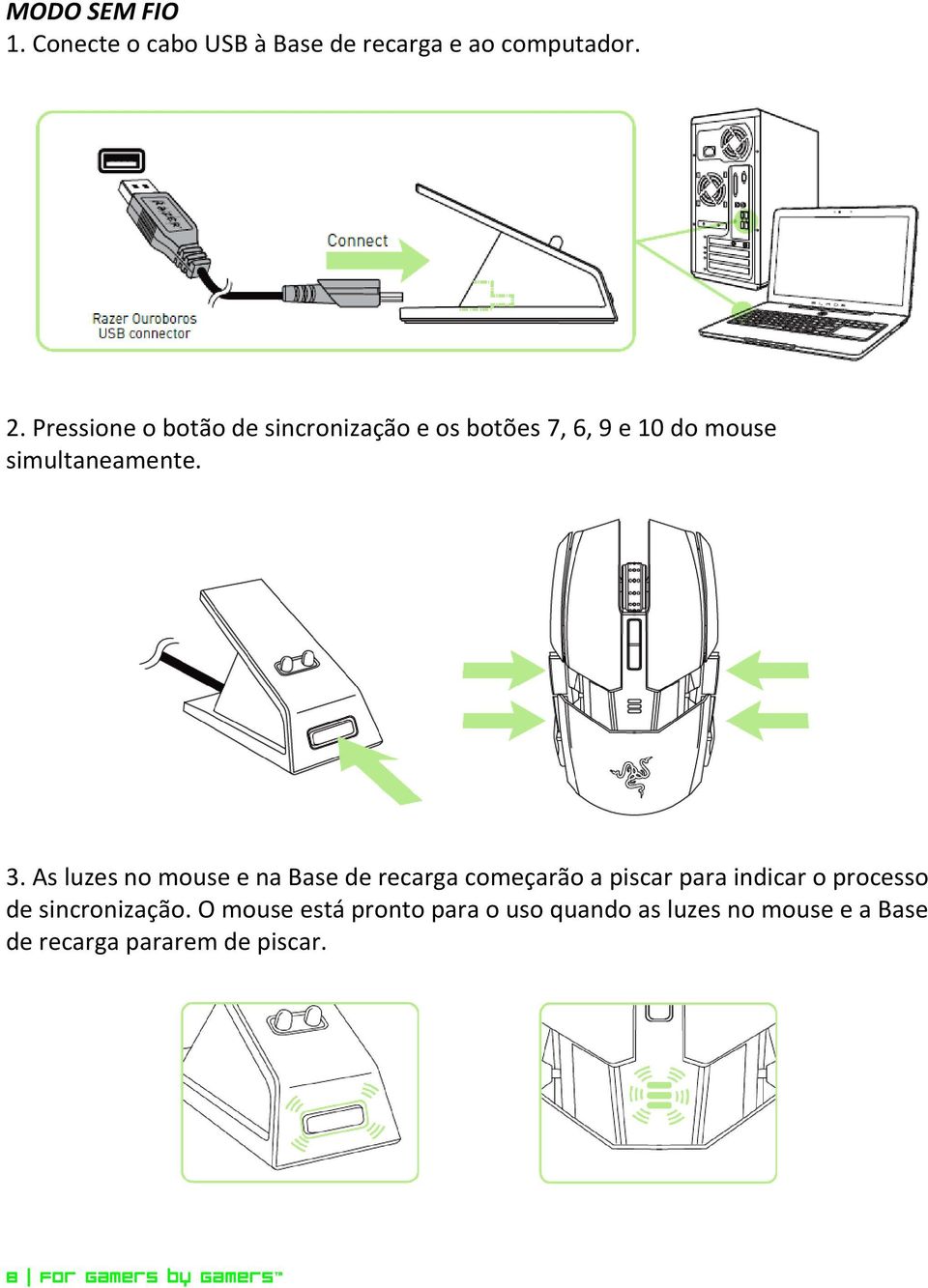 As luzes no mouse e na Base de recarga começarão a piscar para indicar o processo de