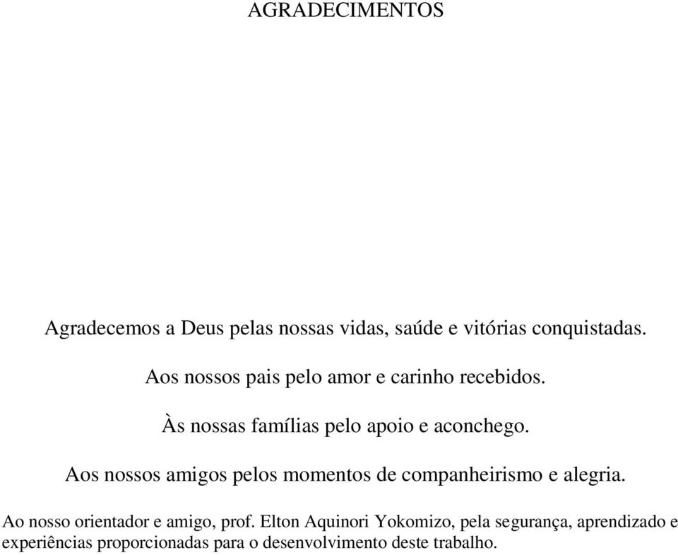 Aos nossos amigos pelos momentos de companheirismo e alegria. Ao nosso orientador e amigo, prof.