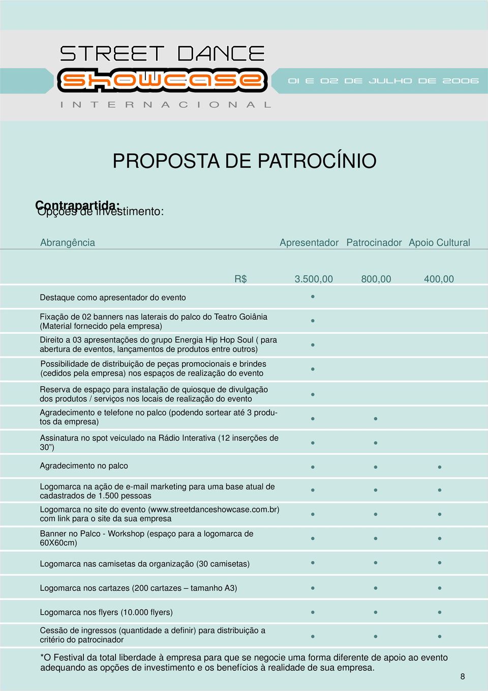 Hip Hop Soul ( para abertura de eventos, lançamentos de produtos entre outros) Possibilidade de distribuição de peças promocionais e brindes (cedidos pela empresa) nos espaços de realização do evento