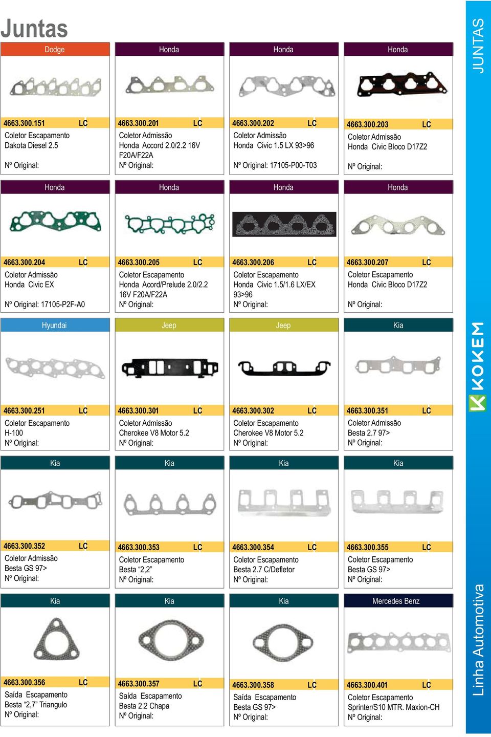 2 Chapa Honda 4663.300.202 LC Honda Civic 1.5 LX 93>96 17105-P00-T03 Honda 4663.300.206 LC Honda Civic 1.5/1.6 LX/EX 93>96 Jeep 4663.300.302 LC Cherokee V8 Motor 5.2 Kia 4663.300.354 LC Besta 2.