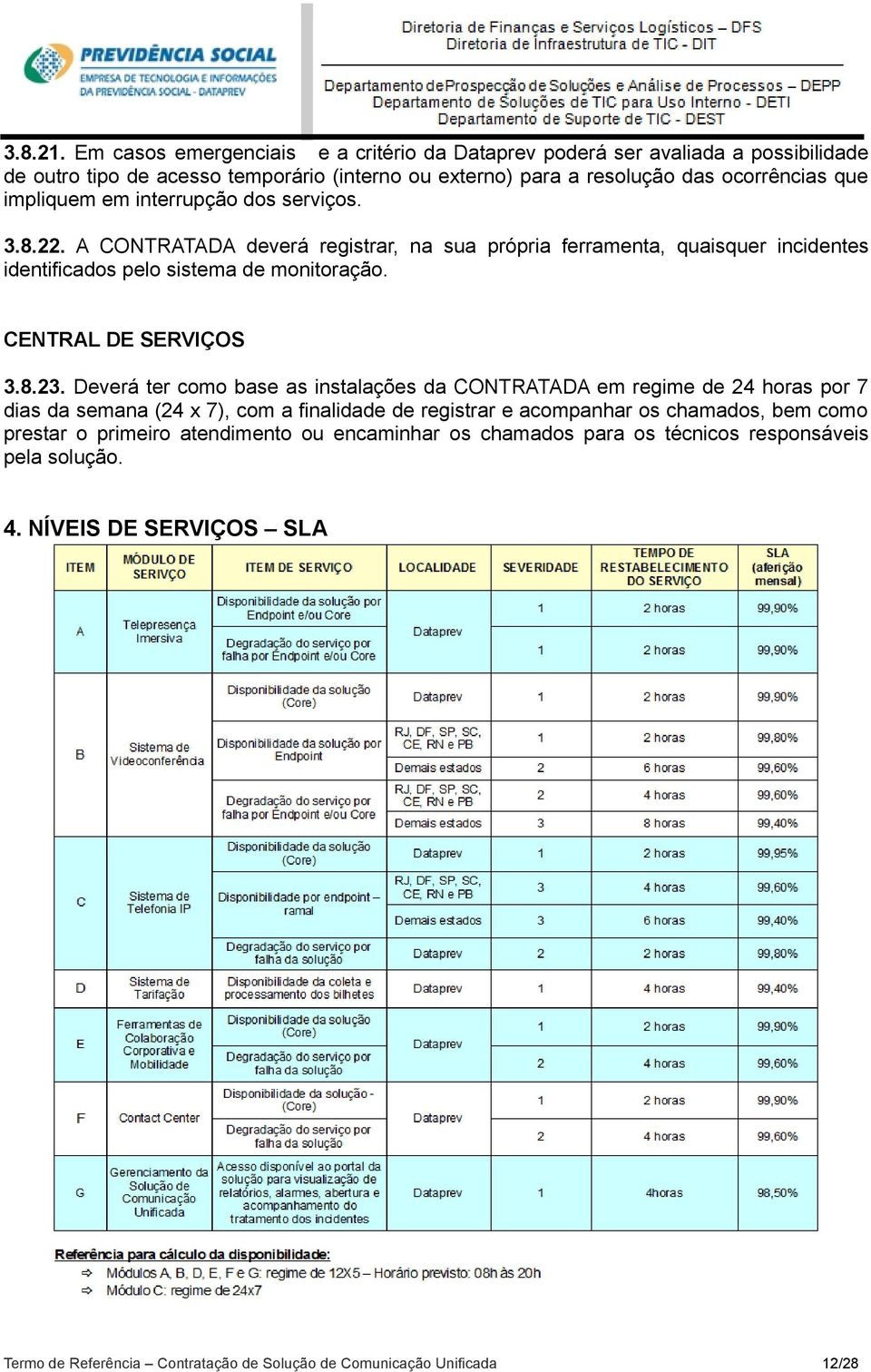 em interrupção dos serviços. 3.8.22. A CONTRATADA deverá registrar, na sua própria ferramenta, quaisquer incidentes identificados pelo sistema de monitoração. CENTRAL DE SERVIÇOS 3.8.23.