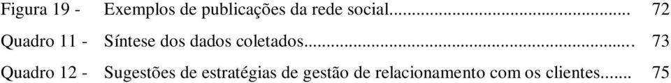 .. 72 Quadro 11 - Síntese dos dados coletados.