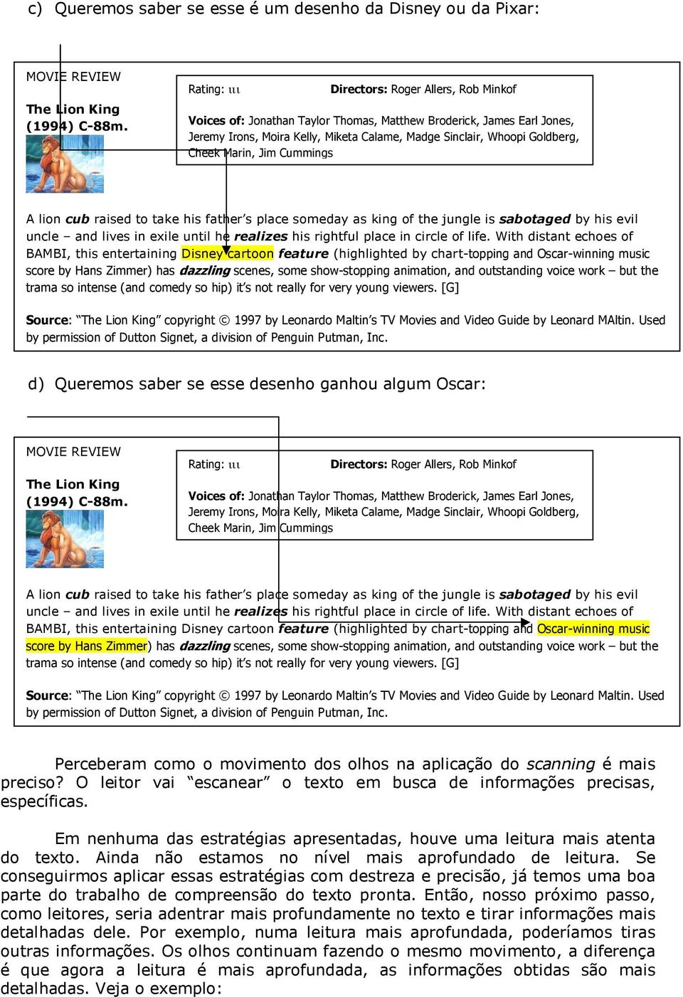 Used Perceberam como o movimento dos olhos na aplicação do scanning é mais preciso? O leitor vai escanear o texto em busca de informações precisas, específicas.