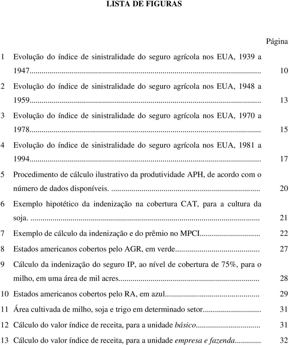 .. 17 5 Procedimento de cálculo ilustrativo da produtividade APH, de acordo com o número de dados disponíveis.... 20 6 Exemplo hipotético da indenização na cobertura CAT, para a cultura da soja.