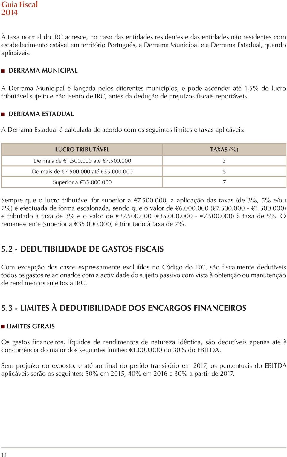 DERRAMA MUNICIPAL A Derrama Municipal é lançada pelos diferentes municípios, e pode ascender até 1,5% do lucro tributável sujeito e não isento de IRC, antes da dedução de prejuízos fiscais