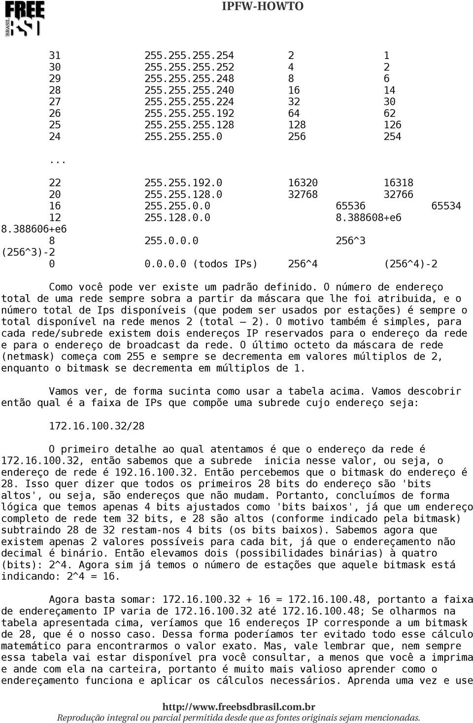 O número de endereço total de uma rede sempre sobra a partir da máscara que lhe foi atribuida, e o número total de Ips disponíveis (que podem ser usados por estações) é sempre o total disponível na