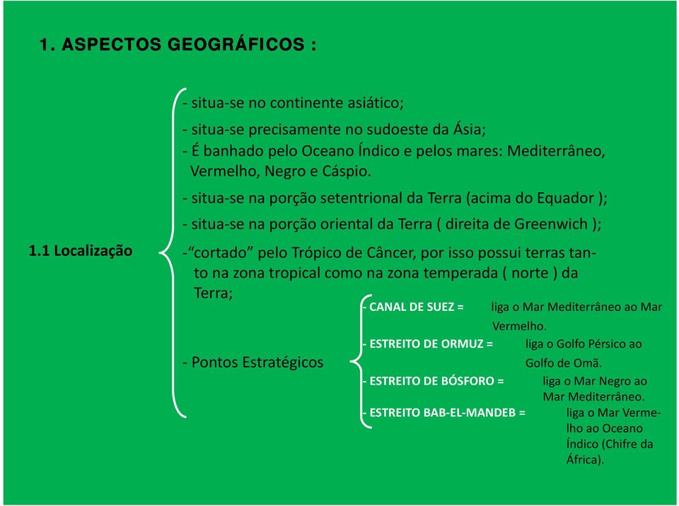 situa se na porção setentrional da Terra (acima do Equador ); situa se na porção oriental da Terra ( direita de Greenwich ); cortado pelo Trópico de Câncer, por isso possui terras