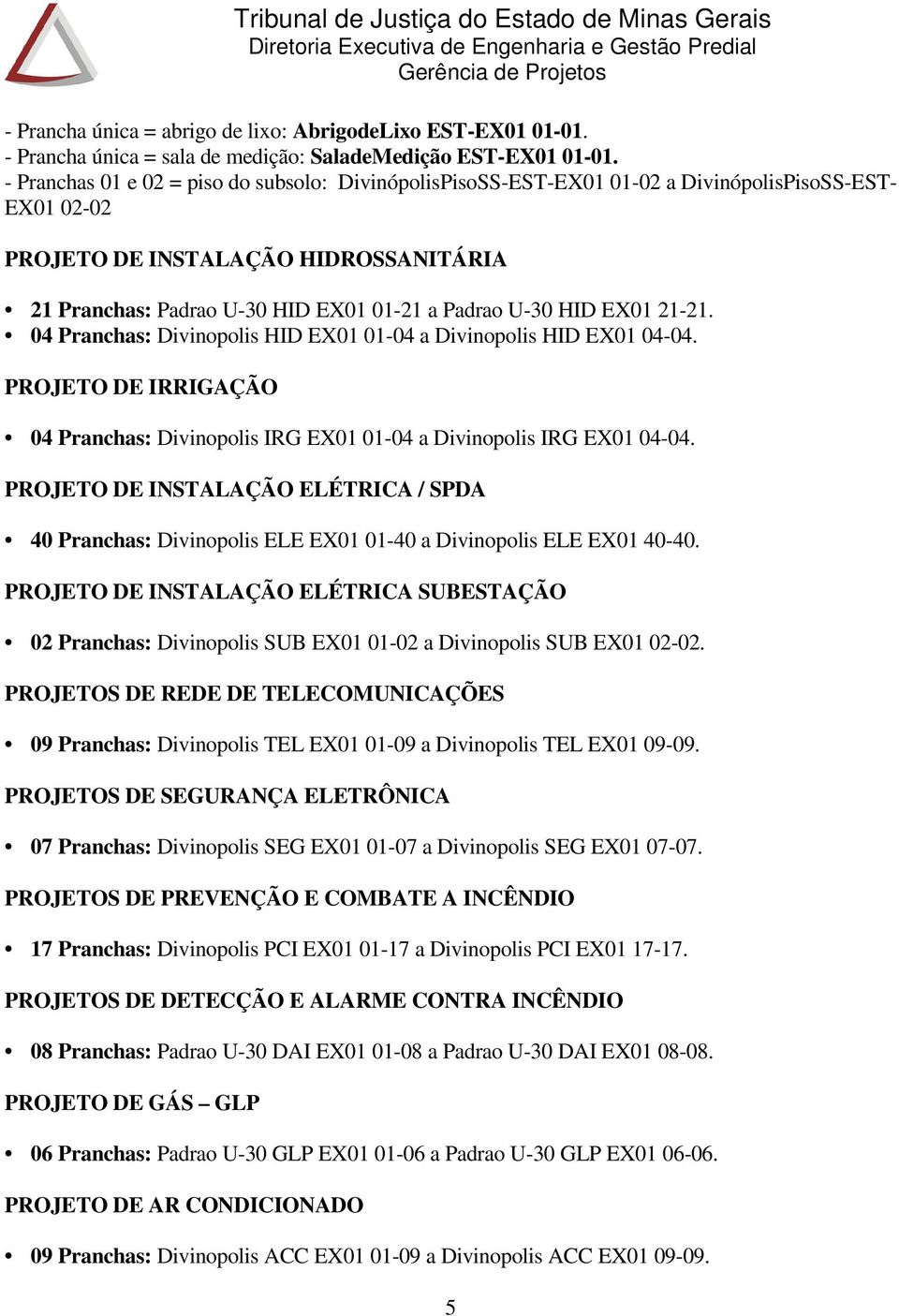 HID EX01 21-21. 04 Pranchas: Divinopolis HID EX01 01-04 a Divinopolis HID EX01 04-04. PROJETO DE IRRIGAÇÃO 04 Pranchas: Divinopolis IRG EX01 01-04 a Divinopolis IRG EX01 04-04.