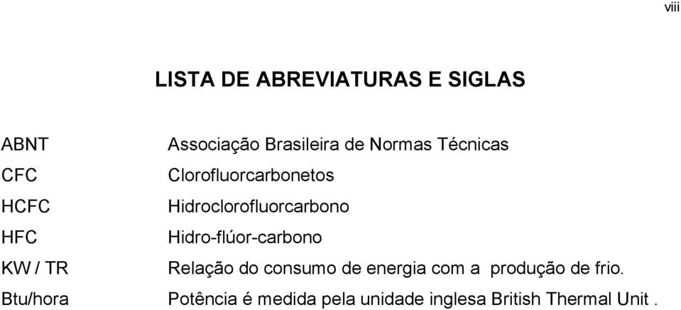 Hidro-flúor-carbono KW / TR Relação do consumo de energia com a produção