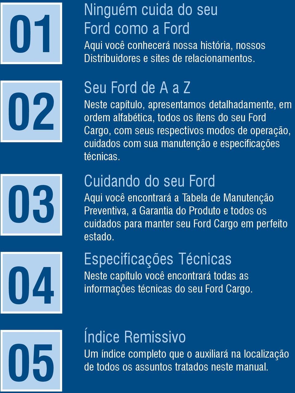 manutenção e especificações técnicas.