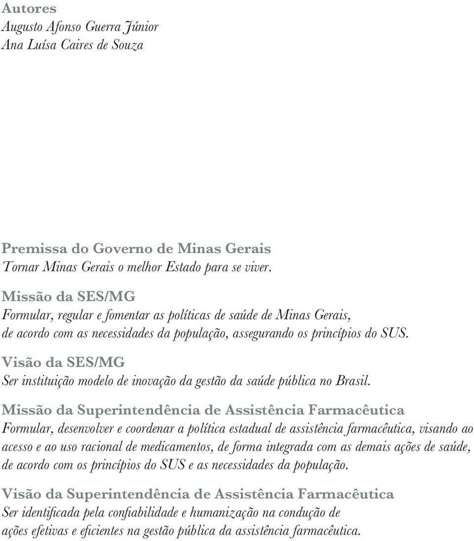 Visão da SES/MG Ser instituição modelo de inovação da gestão da saúde pública no Brasil.