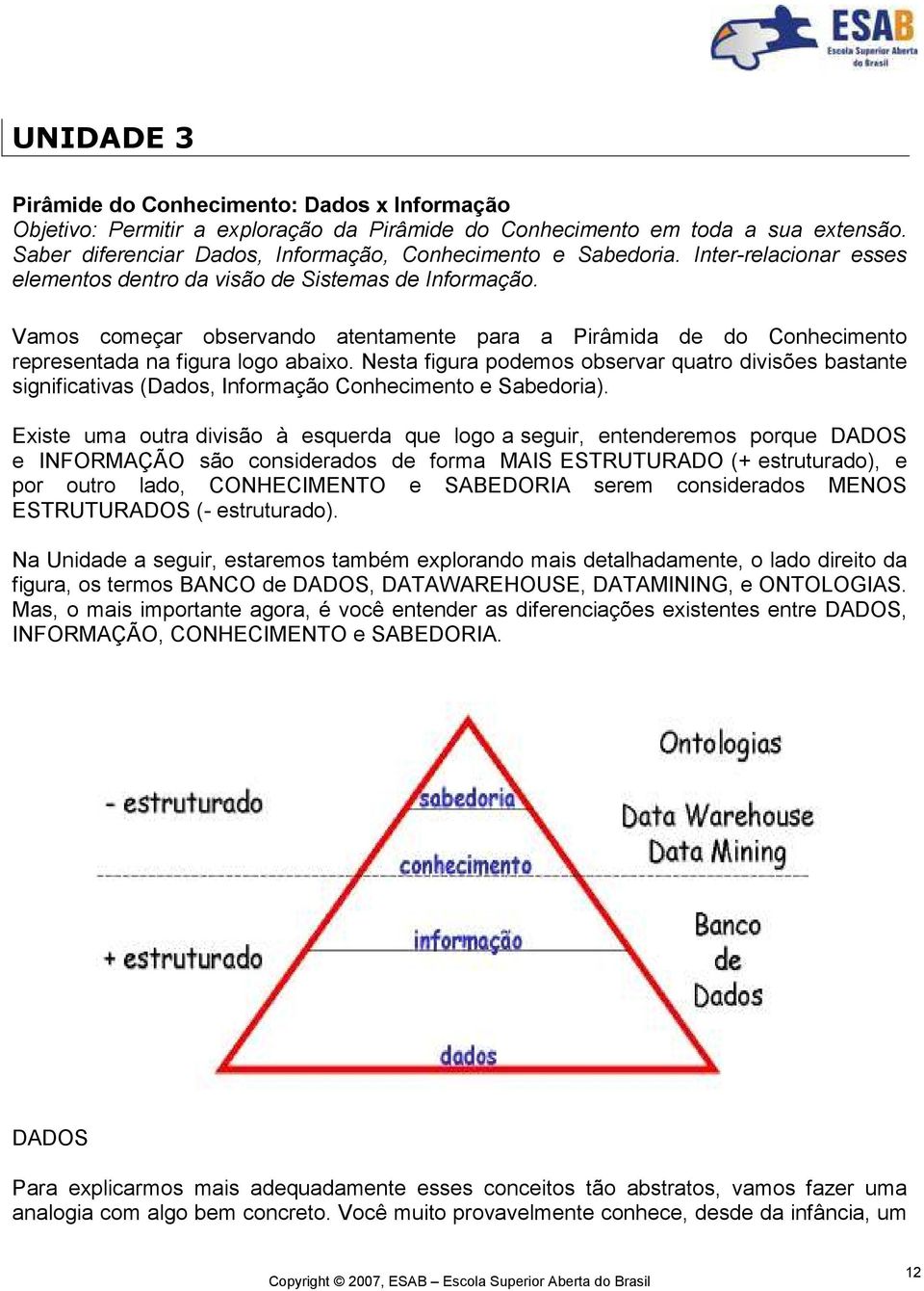 Vamos começar observando atentamente para a Pirâmida de do Conhecimento representada na figura logo abaixo.