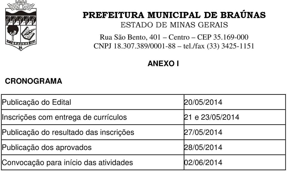 Publicação do resultado das inscrições 27/05/2014