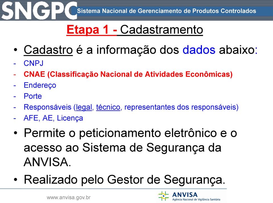 (legal, técnico, representantes dos responsáveis) - AFE, AE, Licença Etapa 1 - Cadastramento Permite