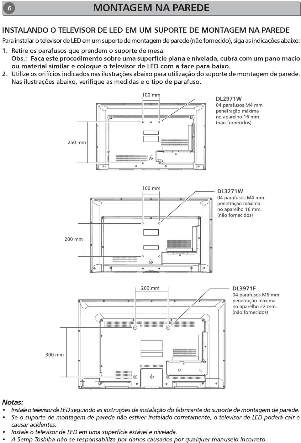 : Faça este procedimento sobre uma superfície plana e nivelada, cubra com um pano macio ou material similar e coloque o televisor de LED com a face para baixo. 2.