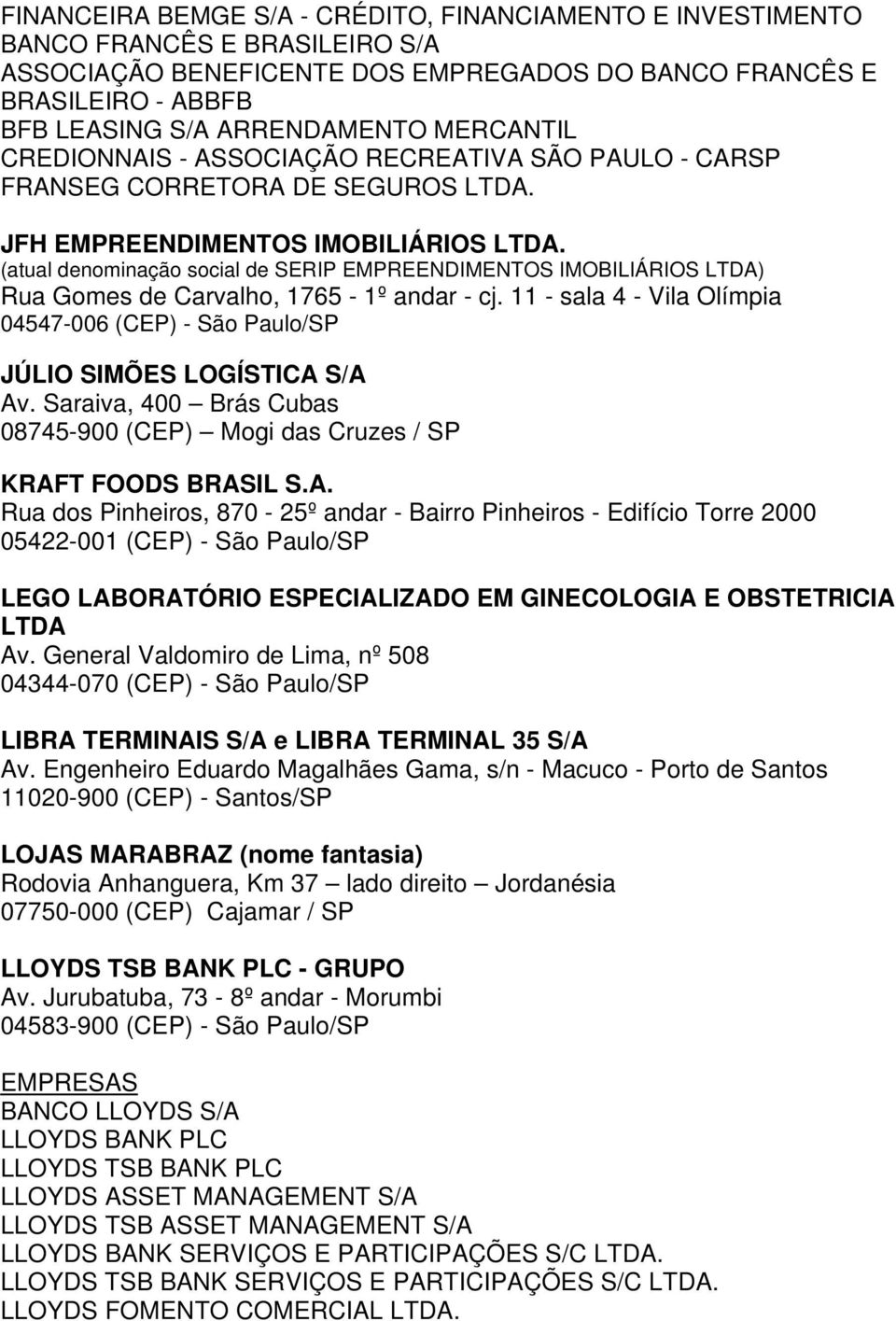 (atual denominação social de SERIP EMPREENDIMENTOS IMOBILIÁRIOS LTDA) Rua Gomes de Carvalho, 1765-1º andar - cj.