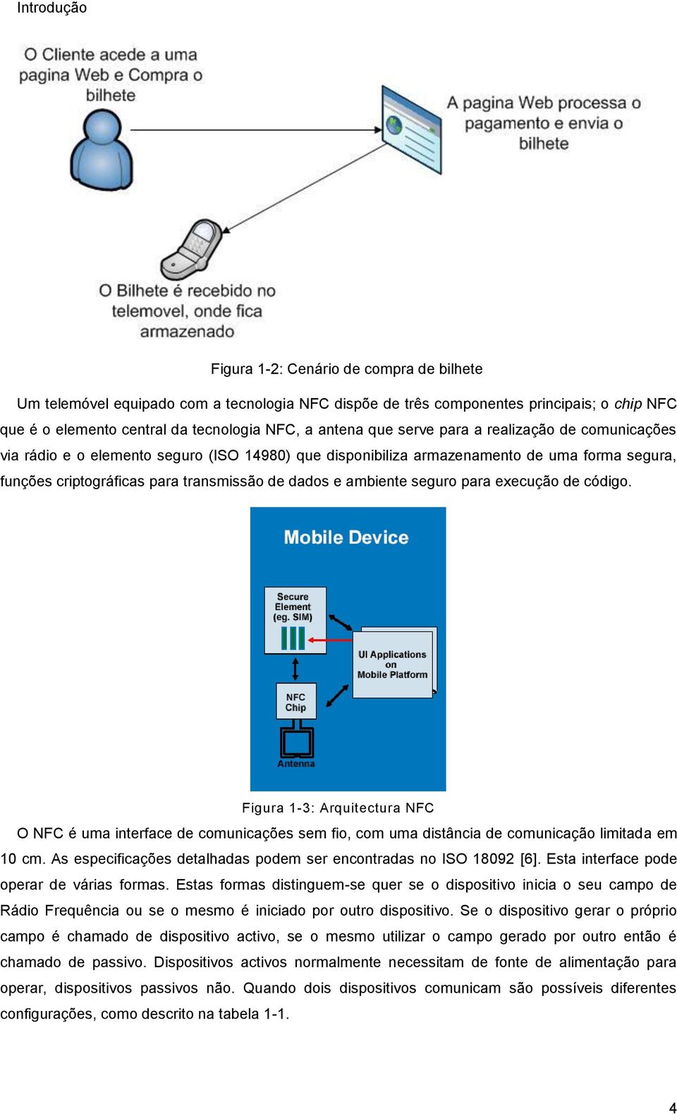 seguro para execução de código. Figura 1-3: Arquitectura NFC O NFC é uma interface de comunicações sem fio, com uma distância de comunicação limitada em 10 cm.