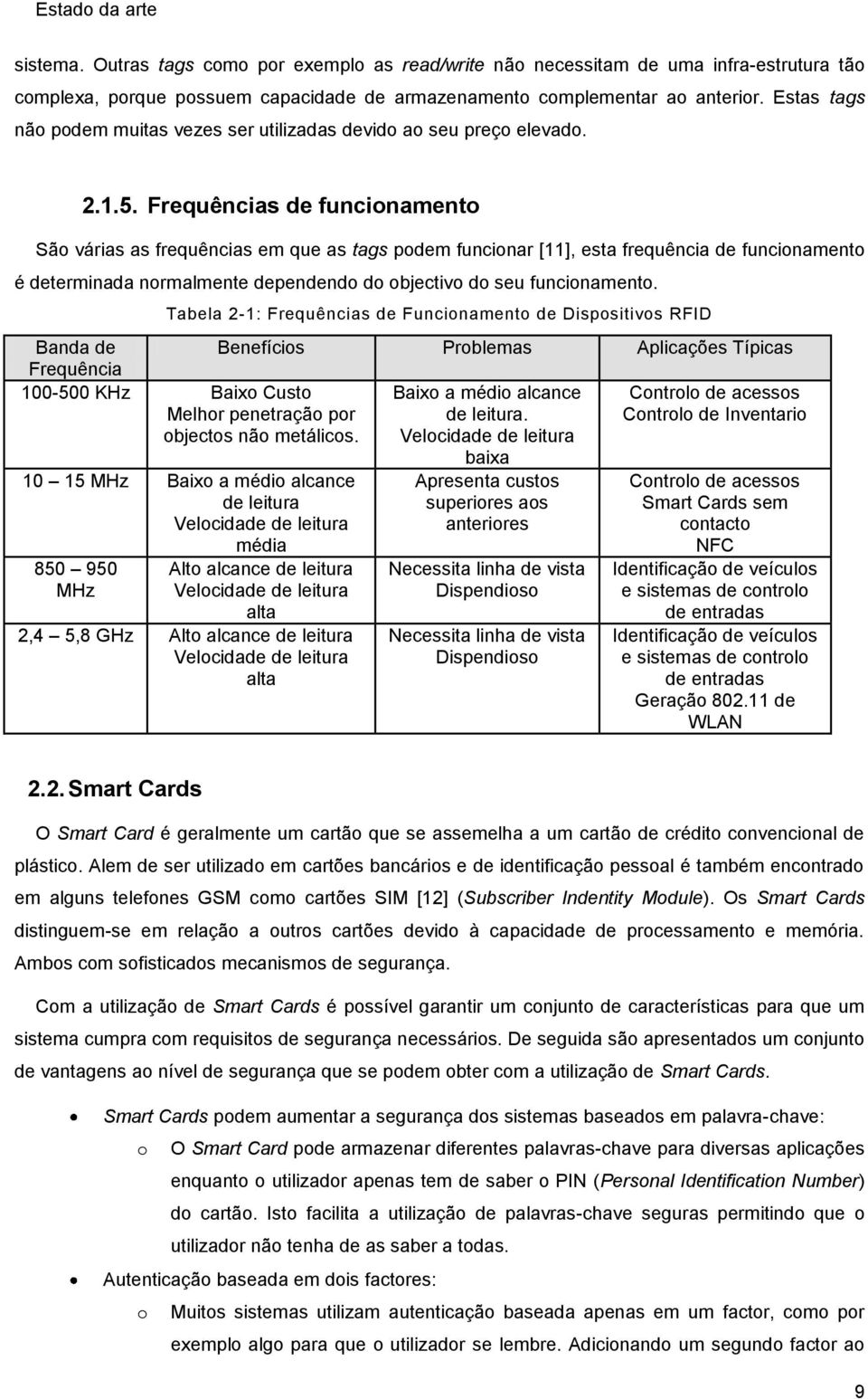 Frequências de funcionamento São várias as frequências em que as tags podem funcionar [11], esta frequência de funcionamento é determinada normalmente dependendo do objectivo do seu funcionamento.