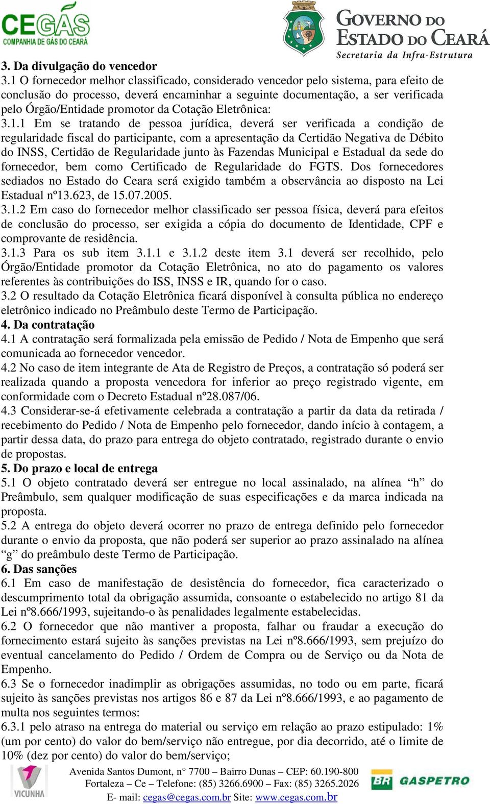 da Cotação Eletrônica: 3.1.