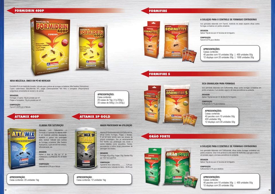 Fipronil 0,01% p/p e Atrativo 40 pacotes com 10 unidades 50g 400 unidades 50g 12 displays com 20 unidades 50g 1000 unidades 20g FORMIFIRE S NOVA MOLÉCULA, ÚNICO EM PÓ NO MERCADO Formidrin Pó é um