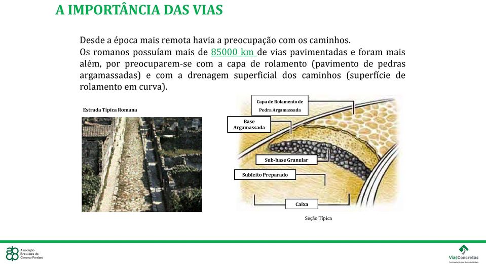 rolamento (pavimento de pedras argamassadas) e com a drenagem superficial dos caminhos (superfície de rolamento