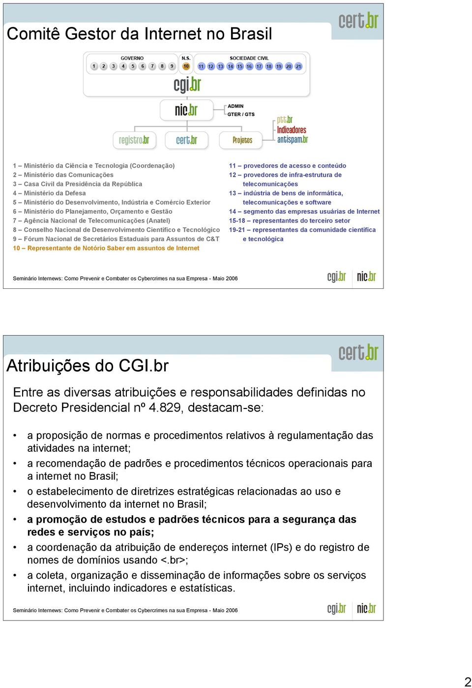 Tecnológico 9 Fórum Nacional de Secretários Estaduais para Assuntos de C&T 10 Representante de Notório Saber em assuntos de Internet 11 provedores de acesso e conteúdo 12 provedores de