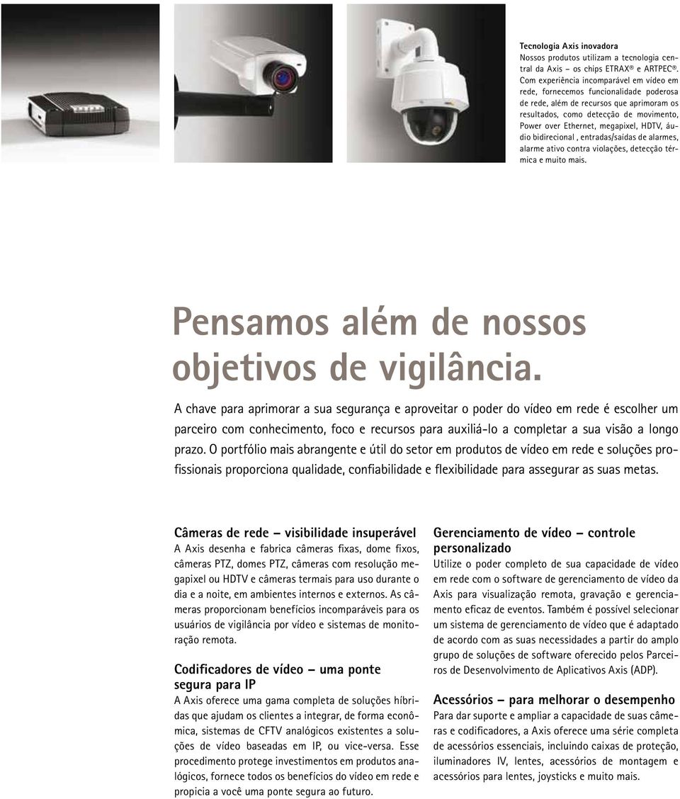 HDTV, áudio bidirecional, entradas/saídas de alarmes, alarme ativo contra violações, detecção térmica e muito mais. Pensamos além de nossos objetivos de vigilância.