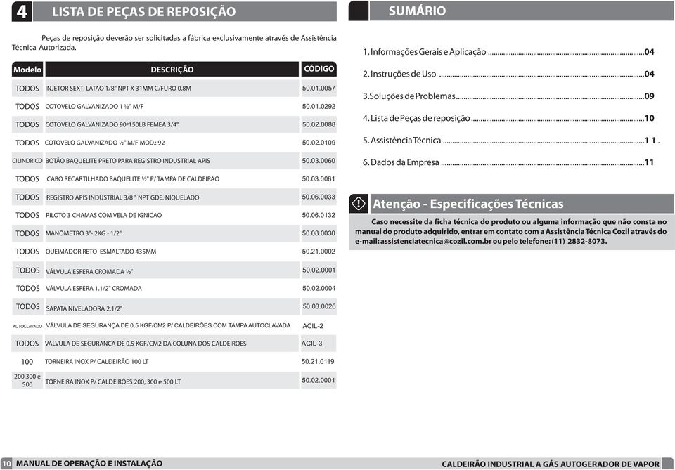 : 92 CILINDRICO BOTÃO BAQUELITE PRETO PARA REGISTRO INDUSTRIAL APIS CÓDIGO 50.01.0057 50.01.0292 50.02.0088 50.02.0109 50.03.0060 2. Istruções de Uso...04 3.Soluções de Problemas...09 4.