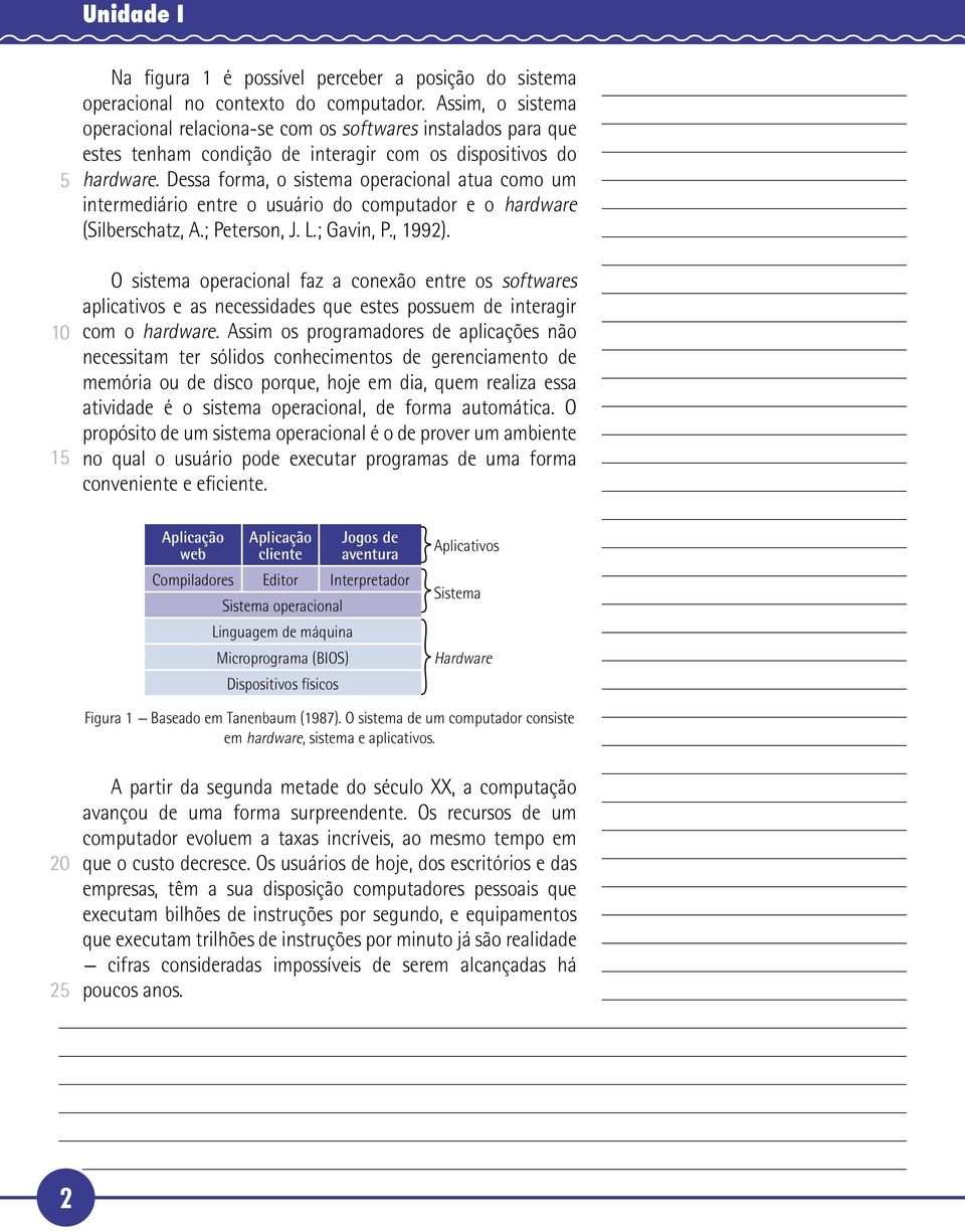 Dessa forma, o sistema operacional atua como um intermediário entre o usuário do computador e o hardware (Silberschatz, A.; Peterson, J. L.; Gavin, P., 1992).