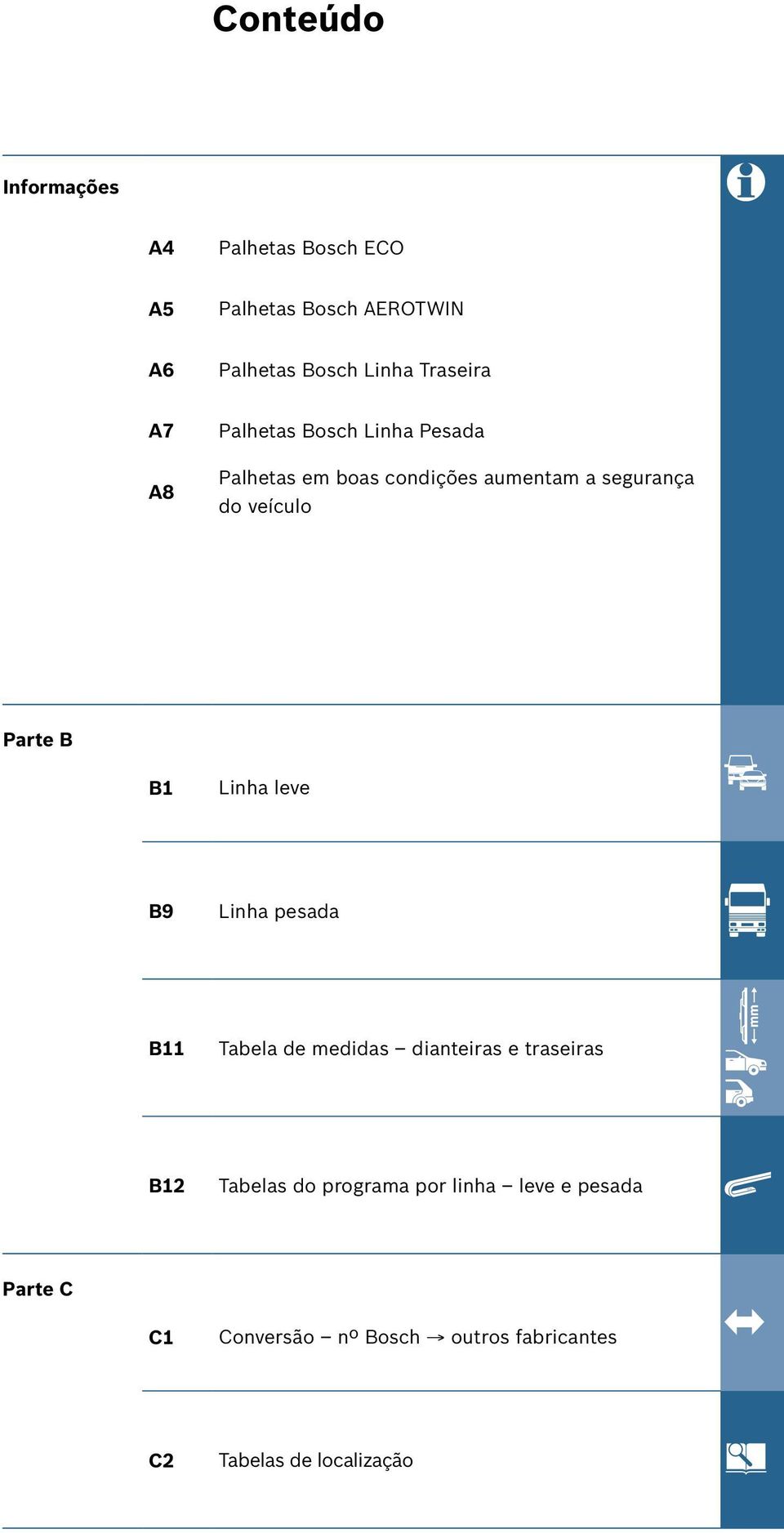 veículo Parte B B1 Linha leve B9 Linha pesada B11 Tabela de medidas dianteiras e traseiras B12