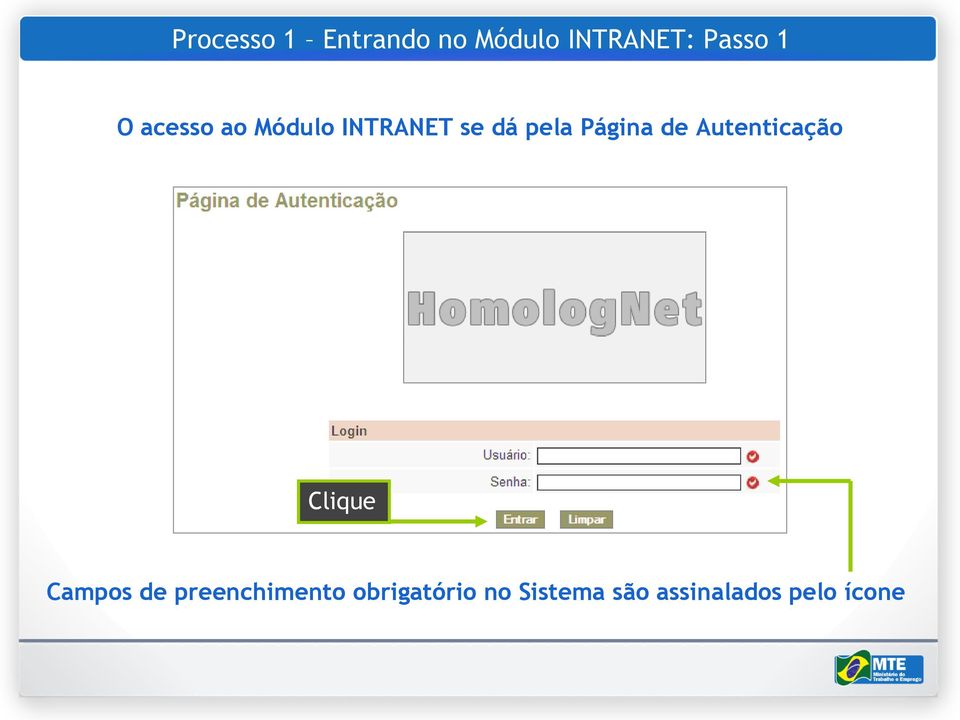 de Autenticação Clique Campos de preenchimento