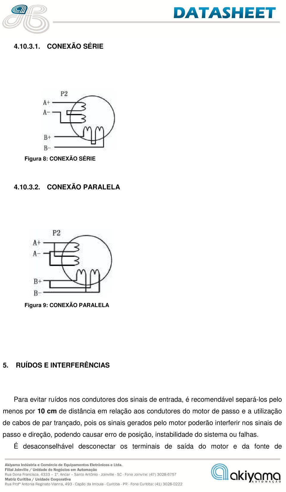 distância em relação aos condutores do motor de passo e a utilização de cabos de par trançado, pois os sinais gerados pelo motor poderão