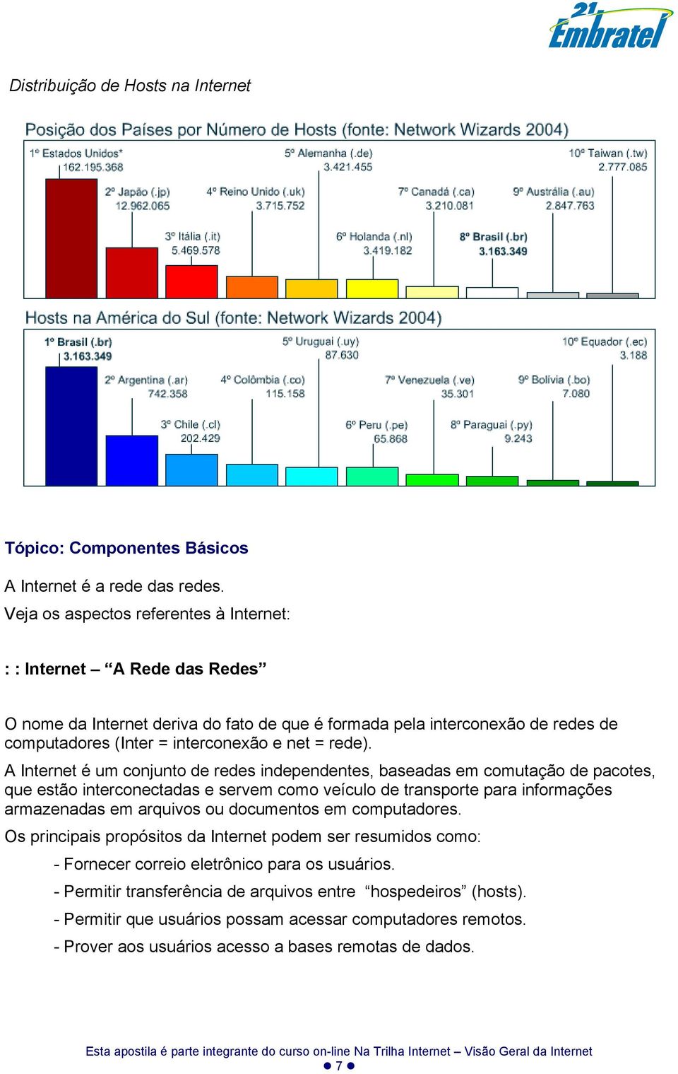 A Internet é um conjunto de redes independentes, baseadas em comutação de pacotes, que estão interconectadas e servem como veículo de transporte para informações armazenadas em arquivos ou documentos