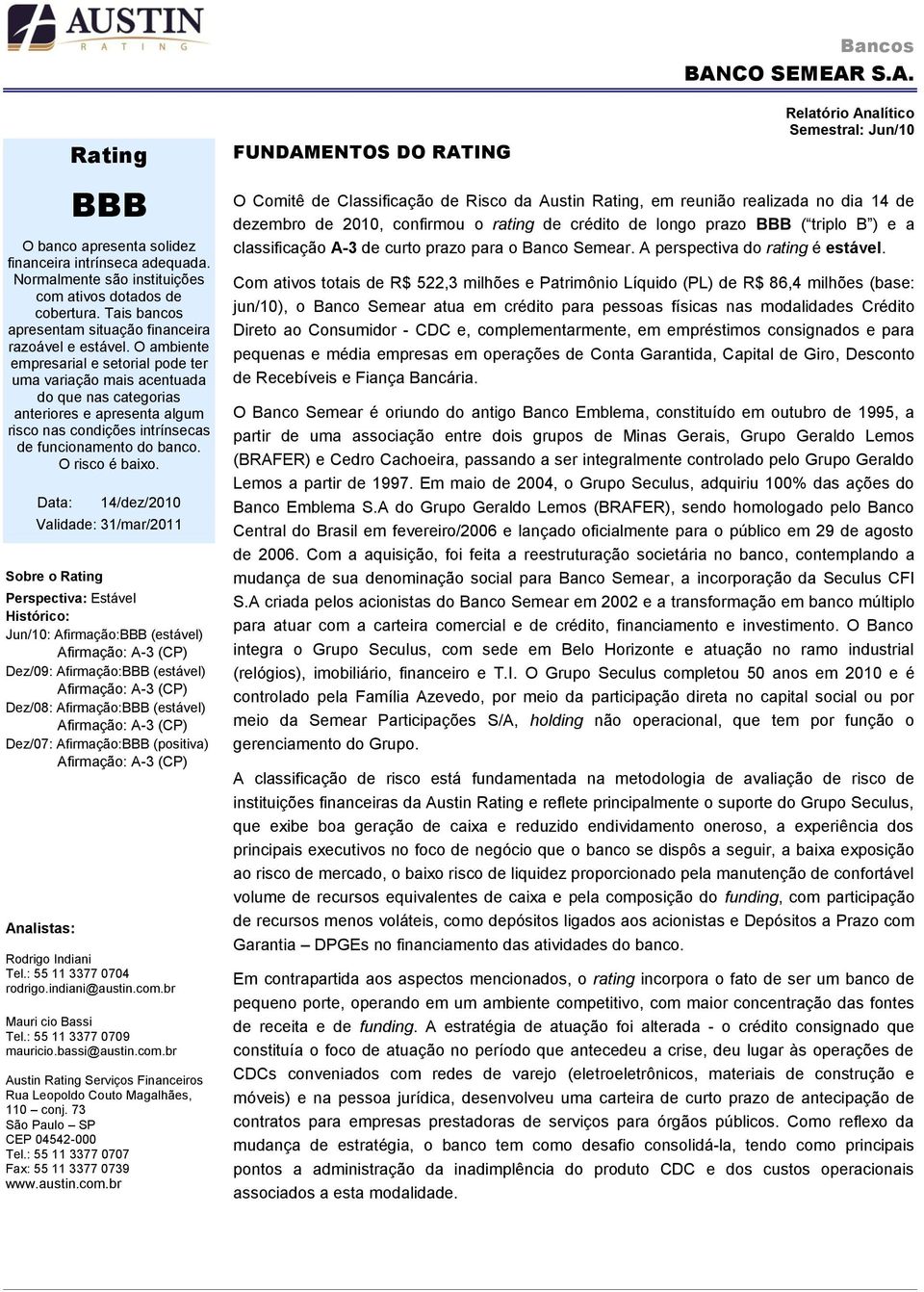 O ambiente empresarial e setorial pode ter uma variação mais acentuada do que nas categorias anteriores e apresenta algum risco nas condições intrínsecas de funcionamento do banco. O risco é baixo.