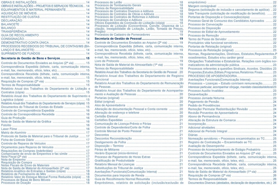 .. 14 SUPRIMENTO DE FUNDOS... 14 Secretaria de Gestão de Bens e Serviços... 15 Controle de Documentos Enviados ao Arquivo (2ª via).