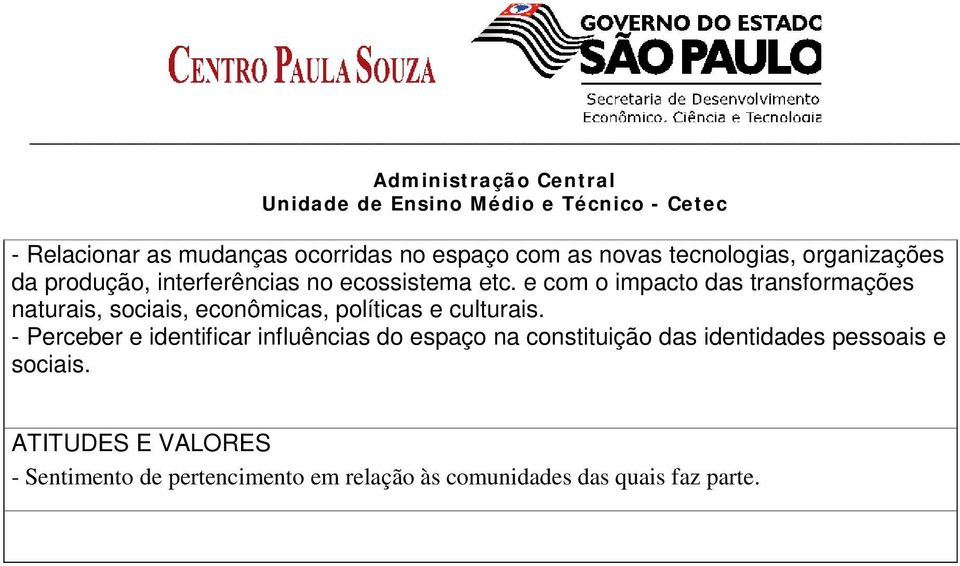 e com o impacto das transformações naturais, sociais, econômicas, políticas e culturais.