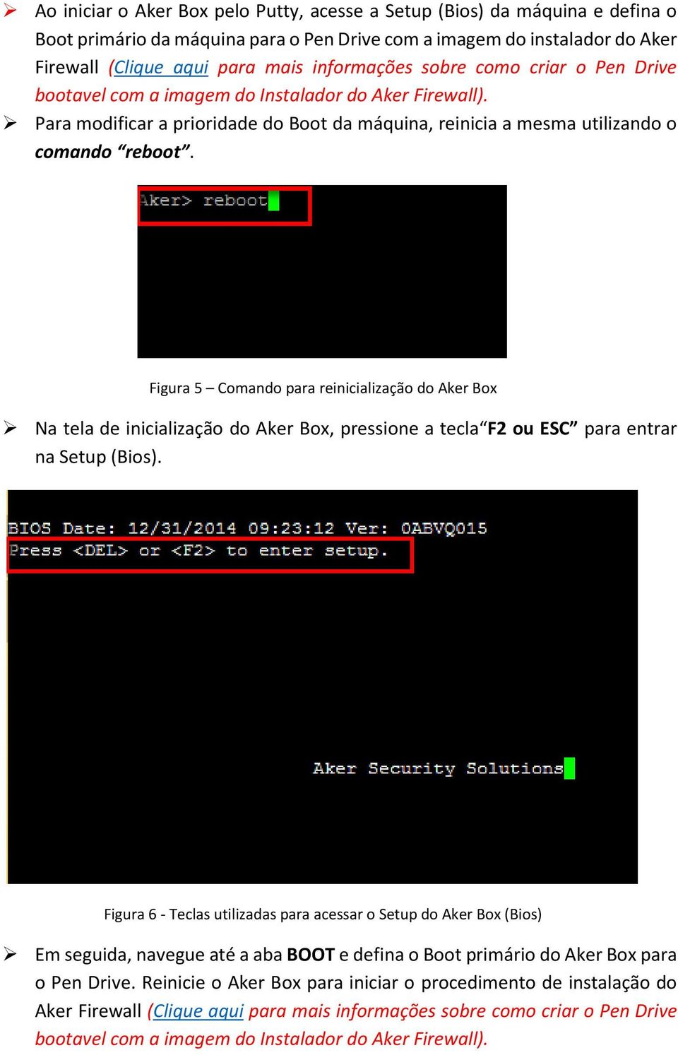 Figura 5 Comando para reinicialização do Aker Box Na tela de inicialização do Aker Box, pressione a tecla F2 ou ESC para entrar na Setup (Bios).