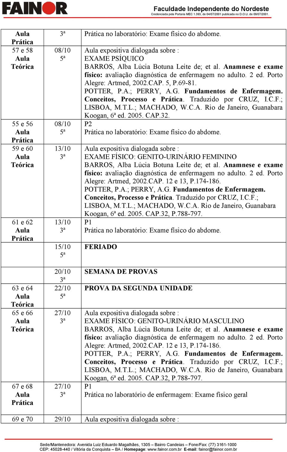 expositiva dialogada sobre : EXAME FÍSICO: GENITO-URINÁRIO FEMININO Alegre: Artmed, 2002.CAP. 12 e 13, P.174-186. Conceitos, Processo e. Traduzido por CRUZ, I.C.F.; Koogan, 6ª ed. 2005. CAP.32, P.