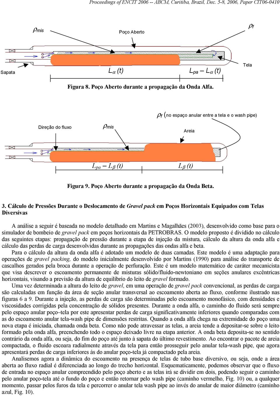 Cálculo de Pressões Durante o Deslocamento de Gravel pack em Poços Horizontais Equipados com Telas Diversivas A análise a seguir é baseada no modelo detalhado em Martins e Magalhães (2003),